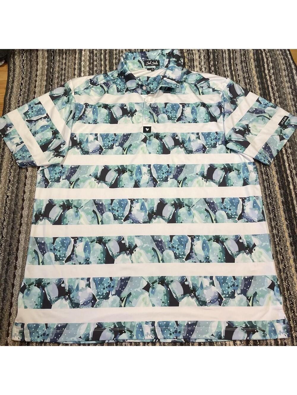 Bad Birdie Golf Polo Shirt 2XL Short Sleeve Blue "Striped Snow" Performance